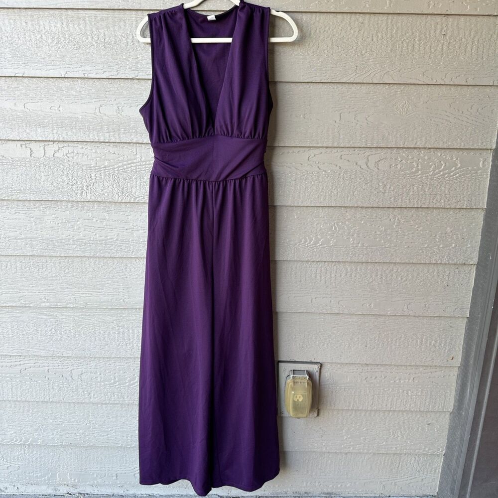 Halara Women's XL V-Neck Sleeveless Ruched Purple Pocket Jumpsuit Easy Peezy